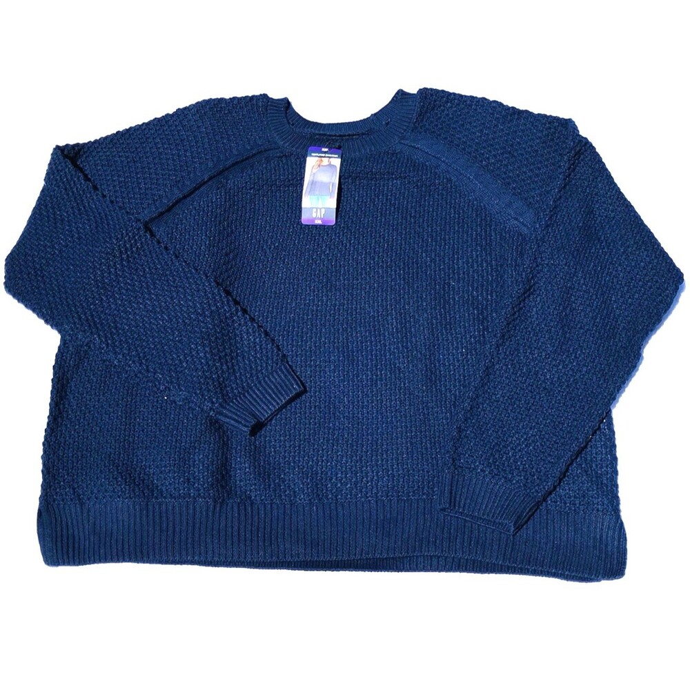 Gap NEW Textured Sweater Oversized Boyfriend Knit XXL Crew Neck Midnight Blue